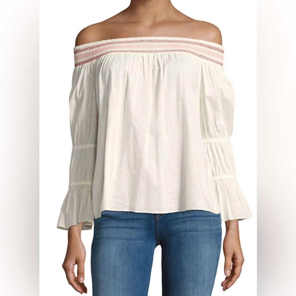 LoveShackFancy Cream Daisy Off-the-Shoulder Top Size Medium